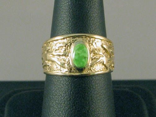 Native American Hopi Made 14k Gold Ring With Turquoise At Kachina