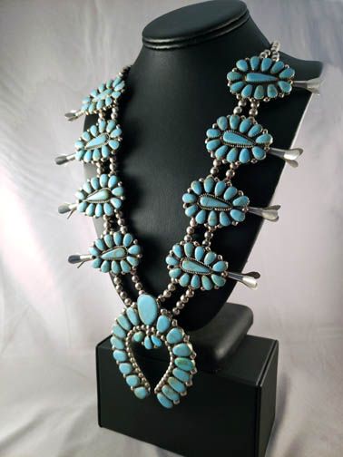 Navajo Squash Blossom Natural Kingman Turquoise Nuggets Jewelry Set 19685