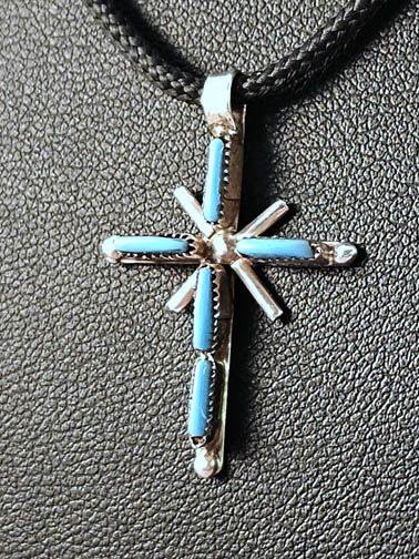 Native American Zuni Made Cross with Turquoise at Kachina House