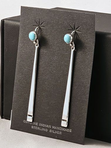 Amazing Native American Navajo Sleeping Beauty Turquoise Sterling Silver Kachina Earrings