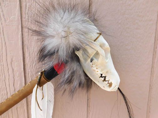 Red Talking Stick - Coyote Skull