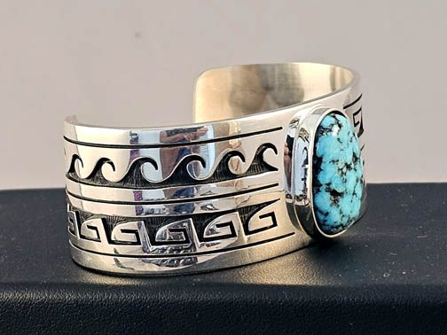 Native American Hopi Silver Overlay Cuff Bracelet
