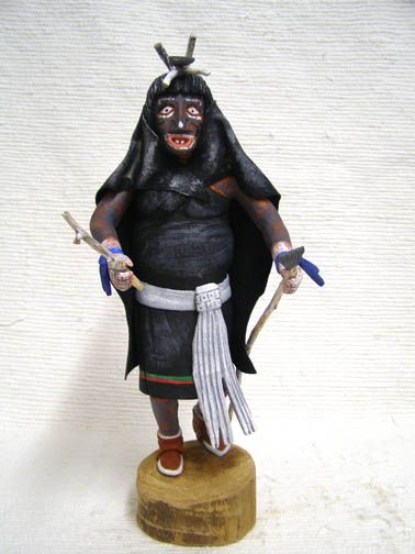 Hopi Konin Supi Kachina / Katsina Doll with shield and feathers