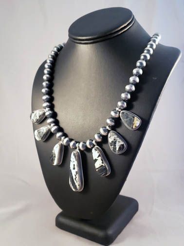 Native American Navajo Made Necklace with White Buffalo Turquoise