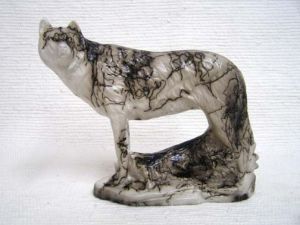 Native American Made Ceramic Horsehair Lone Wolf