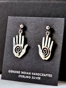 Native American Zuni/Cochiti Made Earrings with Healing Hand on Post or French Wire 