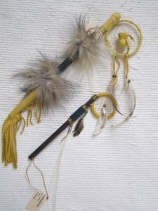 Native American Made Small Coup Sticks with Dreamcatcher