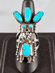 Native American Navajo Made Ring with Turquoise--Vintage