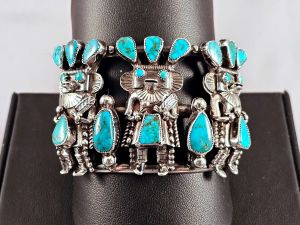 Native American Navajo Made Cuff Bracelet with Turquoise--Vintage