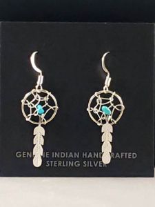 Native American Navajo Made Dreamcatcher Earrings with Turquoise Stone