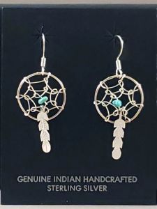 Native American Navajo Made Dreamcatcher Earrings with Turquoise Stone